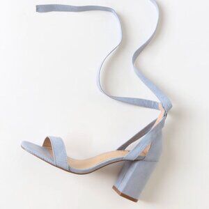LOFT Light Blue Suede Block Heel Ankle Tie Sandals